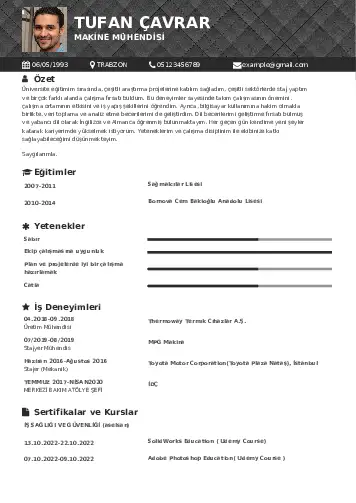 Makine Mühendisi Cv Örnekleri cv indir